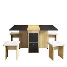 Dining Table Set (With Dining Table, 4 Chairs), Folding Dining Table, 120*80*75cm, Extendable Dining Table, Multifunctional Extendable Dining Table, Dining Chairs, White + Oak + Black - Black - View 10