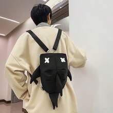 1 chiếc ba lô/túi đeo vai/túi đeo chéo mini bằng nylon màu đen/trắng/xám thiết kế hình cá mập hoạt hình sáng tạo, dễ thương và thời trang dành cho sinh viên đại học, túi du lịch phong cách đường phố cá tính, nhẹ và nhỏ gọn đựng được điện thoại, sách, chai nước, ví, dây đeo có thể điều chỉnh, đa năng. - màu đen - Xem 8