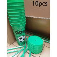 10pcs/1pc Creative Football Straw Cup, Reusable Large Capacity Plastic Football Cup (With Lid And Straw), Material: Coffee Cup, Suitable As A Gift, Applicable For Beverages, Soda, Beer, Iced Coffee, Hot Coffee, Cold And Hot Drinks, Etc. - View 11