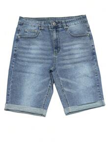 Pantalones cortos de mezclilla casuales sencillos hasta la rodilla para hombres - Lavado ligero - Ver 2