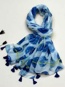 1pc Versatile Cute & Delicate Spring/Summer New Sweet Retro Pink Series Sunscreen Scarf, Valentine's Day & Halloween Gift For Women - Blue - View 7