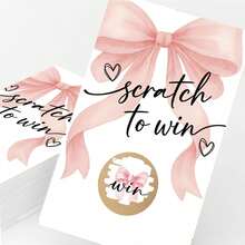 优雅的粉色丝带刮刮卡，腮红蝴蝶结刮刮游戏卡，适合单身派对、迎婴派对、生日派对、婚礼活动 - 蝴蝶結 - 查看 3