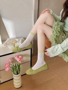 4 đôi tất lưới mỏng ngẫu nhiên dành cho nữ, tất cổ ngắn mùa hè với họa tiết bèo nhún, chấm bi, trái tim, thoáng khí. - Nhiều màu - Xem 4