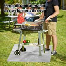 Estera rectangular de plata resistente al fuego, almohadilla protectora para barbacoa de jardín o patio al aire libre - Alfombra ignífuga para barbacoa en terrazas y céspedes exteriores - Ver 6