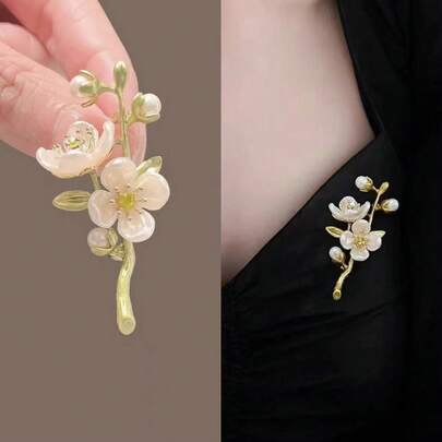 Elegant Jasmine Brooch, Women's Fashion Lapel Pin, Multifunctional Clothing Accessory, Synthetic Gemstone With Rhinestone, Zinc Alloy, Suitable For Daily Wear, Gifting And All Seasons