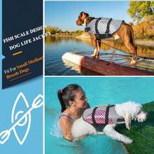 1 pieza Chaleco salvavidas para perro, chaleco salvavidas de perro resistente e impermeable, adecuado para navegación y natación, con alta flotabilidad y asa de rescate, chaleco de reflectante para perro, traje de baño de perro con estampado de escamas, equipo de salvamento, apto para perros grandes, medianos y pequeños - Gris - Ver 6