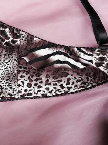 3pcs/Set Women's Sexy European Style Leopard Print Sheer Mesh Camisole And G-String Panty Set - Black - View 6