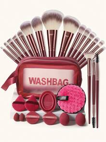 1 pieza Bolsa de aseo y cosméticos multifuncional con cremallera, impermeable - Burdeos - Ver 1