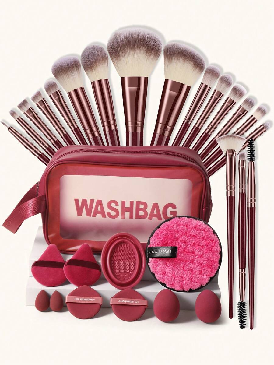 1 pieza Bolsa de aseo y cosméticos multifuncional con cremallera, impermeable - Burdeos - Ver 1