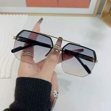 1 Pair Spring/Summer New Ocean Gradient Half-Frame Sliced Double-Bridge Fashion Glasses - Multicolor - View 3