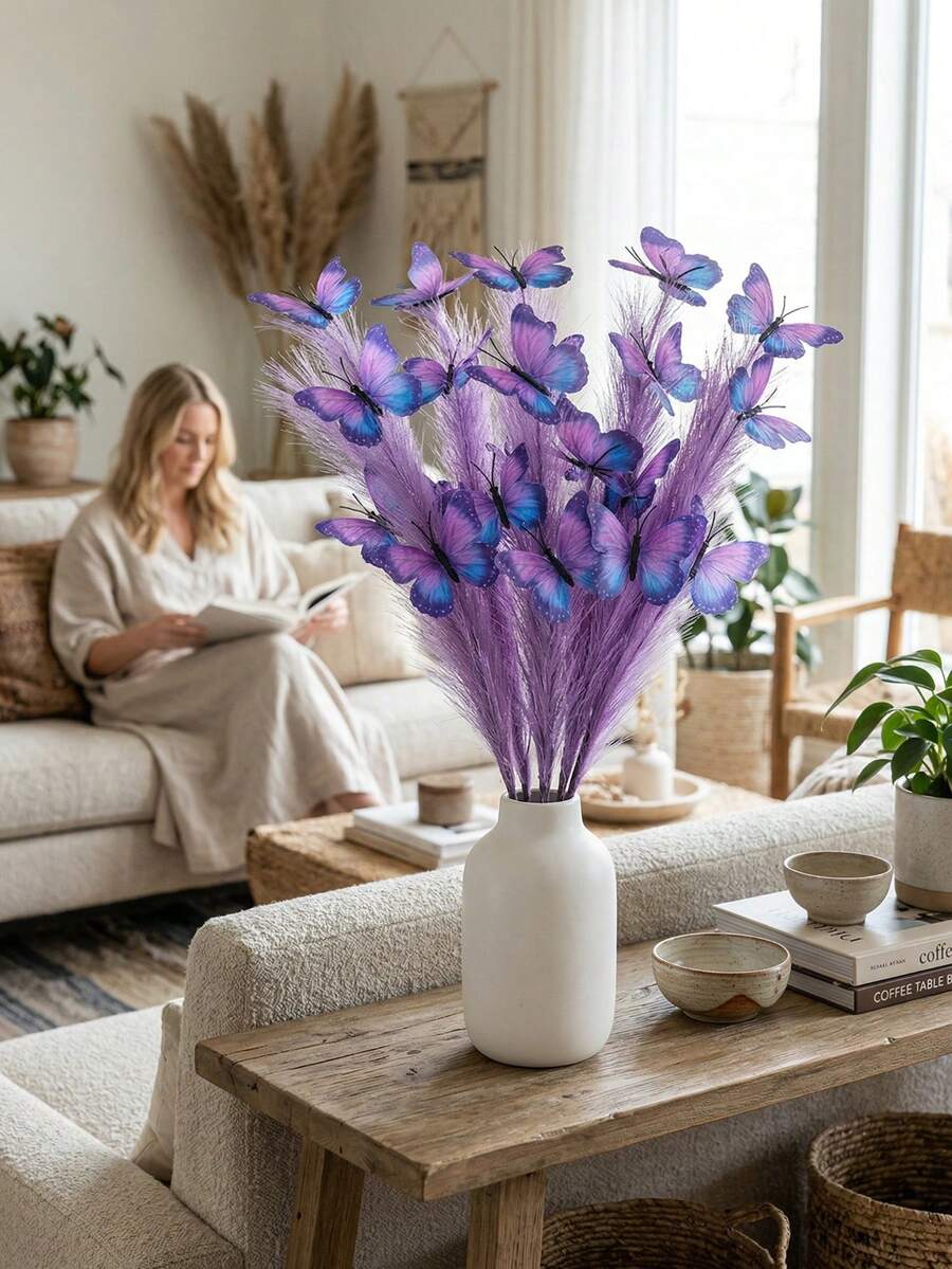 10 bông hoa bướm nhân tạo mới: Thiết kế bướm 3D với cỏ nhân tạo, phù hợp với nhiều không gian khác nhau. Lý tưởng cho trang trí hoa trong nhà, trang trí ngoài trời và sử dụng trong nhà/ngoài trời quanh năm. - Nhiều màu - Xem 1