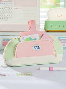 Estojo para lápis em tecido colorblock, com design de grande capacidade e vários bolsos, ideal para escola, escritório e viagens. Perfeito para estudantes, profissionais, homens e mulheres. Possui fechamento com zíper e é perfeito para guardar seus materiais escolares. - multicolorido - Ver 1
