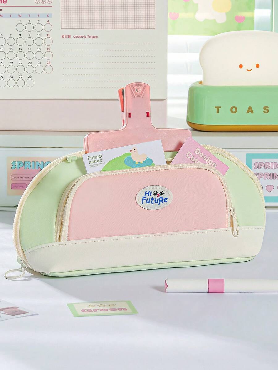 Estojo para lápis em tecido colorblock, com design de grande capacidade e vários bolsos, ideal para escola, escritório e viagens. Perfeito para estudantes, profissionais, homens e mulheres. Possui fechamento com zíper e é perfeito para guardar seus materiais escolares. - multicolorido - Ver 1