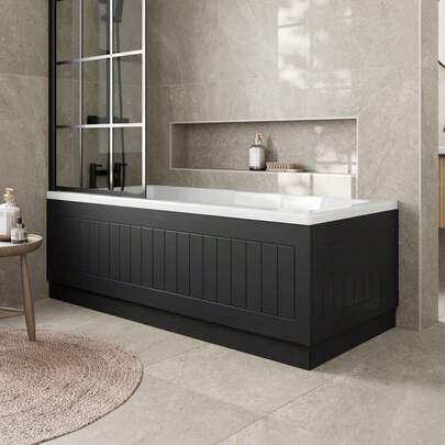 Tongue & Groove 1700mm Front Side MDF Bath Panel 16mm, Modern Wooden Panels For Bathroom Baths Soaking Tubs, Adjustable Plinth, Cut To Size, Black Gloss