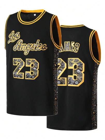 Atonmore 23# Black Embroidered Sleeveless Basketball Jersey, Casual Sports Shirt For Men