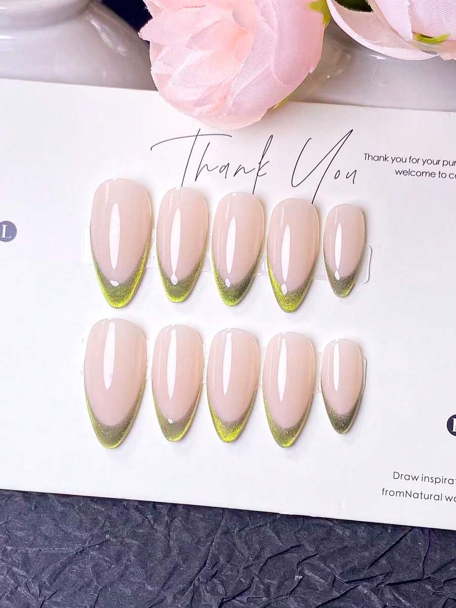 Bộ 10 miếng dán móng tay thủ công, miếng dán móng tay acrylic, miếng dán móng tay ngắn, móng giả, móng ngắn, bộ dụng cụ làm móng nghệ thuật, móng hình hạnh nhân, móng dễ thương, móng kiểu Y2K, móng kiểu Pháp, móng hồng sen, móng xanh lá cây, có kim tuyến và đá trang trí, phong cách tối giản thanh lịch phù hợp cho sử dụng hàng ngày và dự tiệc, bao gồm dụng cụ làm móng. - Màu xanh Ô liu - Xem 1