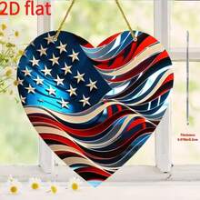 2D Ornement acrylique plat patriotique en forme de cœur - Conception du drapeau américain, Décoration du Jour de l'Indépendance, Attrape-soleil acrylique, Décoration suspendue pour fenêtre pour les jours fériés nationaux sans alimentation électrique, Convient pour 11 jours fériés - A - Voir 5