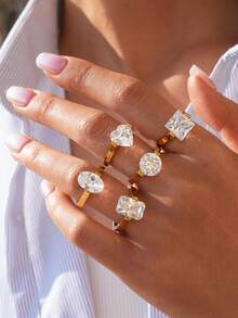 1 chiếc nhẫn nữ cỡ lớn đính đá Zirconia lấp lánh, mạ vàng 18k, chất liệu thép không gỉ (hình trái tim/tròn/chữ nhật/hình oval), nhẫn cưới kim cương lớn chống thấm nước, ít gây dị ứng, trang sức phong cách Y2K Hip Hop, món quà lý tưởng cho tiệc tùng, đám cưới, dạ hội, đeo hàng ngày, Ngày Valentine, sinh nhật, Giáng sinh, kỷ niệm, phù dâu, tiệc độc thân. - Nhiều màu - Xem 5