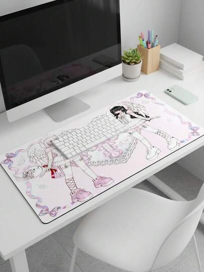 XXXL Extra Großer Glatter Mauspad, 100cm x 50cm, wasserdichte rutschfeste Gummibasis, Anime Engel Muster, geeignet für kabelgebundene/kabellose Maus, Laptop/PC, Büro/Zuhause, tolle Geschenkidee zum Muttertag