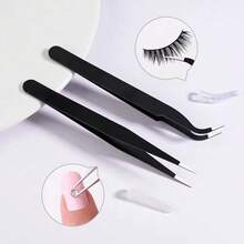 2支装黑色不锈钢眉毛睫毛镊子，美甲美睫工具 - 彩色 - 查看 6