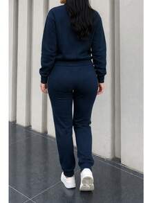 Conjunto de pants  Sudadera y pantalón  Felpa suave  Cuello redondo Estilo cómodo  Conjunto deportivo - Azul - Ver 5