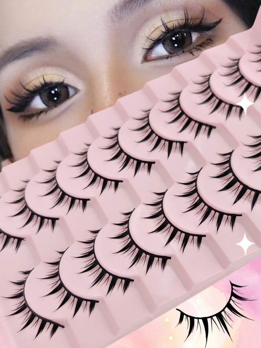 10 Cặp lông mi giả lông chồn cao cấp, mềm mại - Dễ sử dụng cho người mới bắt đầu, nhẹ nhàng, tạo hiệu ứng dày mi 3D và làm to mắt, thích hợp cho công sở, hẹn hò và các dịp đặc biệt. Sử dụng hàng ngày, Giáng sinh, hẹn hò & tiệc tùng. - màu đen - Xem 1