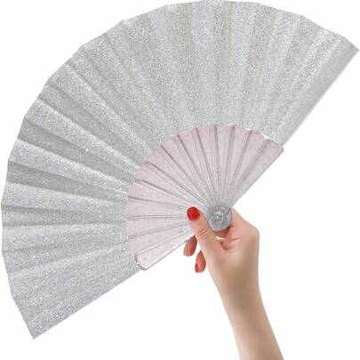 1pc Shiny Portable Wedding Fan, Featuring Glossy Transparent Ribs And Foldable Compact Design, Suitable For Celebration Events, Dance Performances, Parties, Clubs, Music Festivals, Decorations, Electronic Dance Music