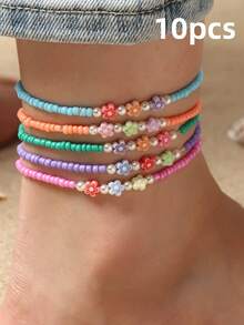 Bộ 20 chiếc vòng chân co giãn nhiều màu sắc, kiểu dáng ngẫu nhiên, phong cách Bohemian Chic, bộ quà tặng trang sức đa năng đeo hàng ngày dành cho nam và nữ. - Nhiều màu - Xem 12
