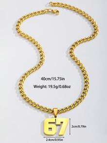 1pc European And American Punk Hip-Hop Baseball Football Arabic Numeral 67 Pendant Necklace, Exaggerated Sweater Chain Gold Necklace, Suitable For Boys Girls Children Football Enthusiasts, Fashionable Sports Style Street Outdoor Party Vacation Back To School Daily Wear Accessory - Multicolor - View 9