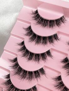 10 pares de pestañas de ojo de gato esponjosas, desordenadas, suaves, naturales y largas con banda transparente, con extremos alados que alargan los ojos, pestañas postizas de efecto de visón natural, adecuadas para amantes de la belleza - Negro - Ver 3