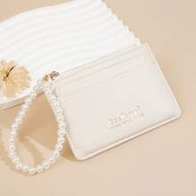 1 pieza Cartera de mujer ultra delgada y de moda Baellerry, billetera con cremallera de perlas, adecuada para uso diario, billetera mini corta, soporte para múltiples tarjetas, para llevar efectivo, ir y venir, recuerdos, cumpleaños, Halloween, regalo de Navidad - Multicolor - Ver 7