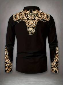 Men's Western Cowboy Style Casual Fashion Shirt - Black - View 4