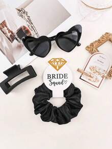 4件套伴娘礼品套装 - 伴娘发夹、发圈、发卡、眼镜，新娘，婚礼，单身派对，婚礼用品，单身派对用品，婚礼装饰，婚礼配饰，新娘派对，派对用品，伴娘礼物，婚礼回礼，婚礼派对回礼，缎面柔软发饰，伴娘婚礼礼物 - 4件髮圈套裝 - 查看 2