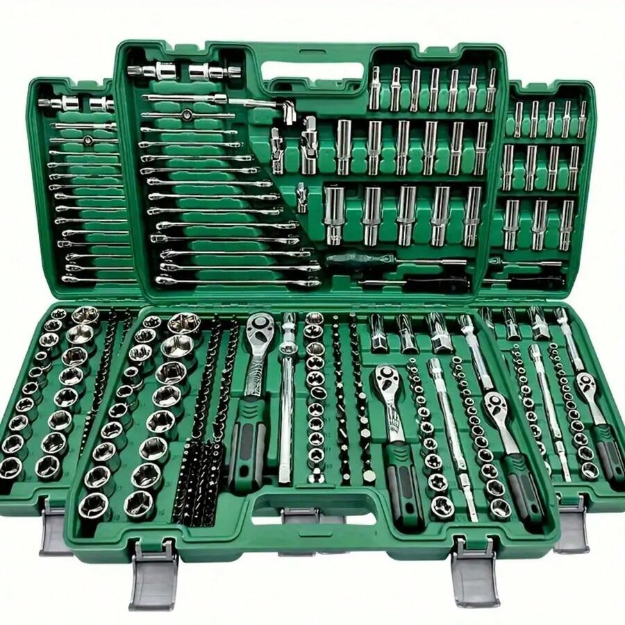 46pcs Ratchet Wrench Socket Set, 1/4" Drive, Vanadium Steel Handtools Kit For Automotive Repair And Home Use, Metric System, Pre-Assembled, Manual Operation, Including Carrying Case - Multicolor - View 1