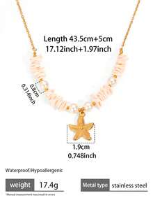 1件时尚金色海星贝壳吊坠项链，奢华海滨风格甜美仿珍珠吊坠首饰 - 彩色 - 查看 8