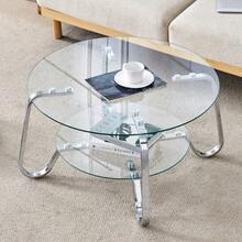 Retro Minimalist Style Metal Frame Double Layer Tempered Glass Coffee Table, Adds A Touch Of Elegance To Your Living Room. - Silver - View 3
