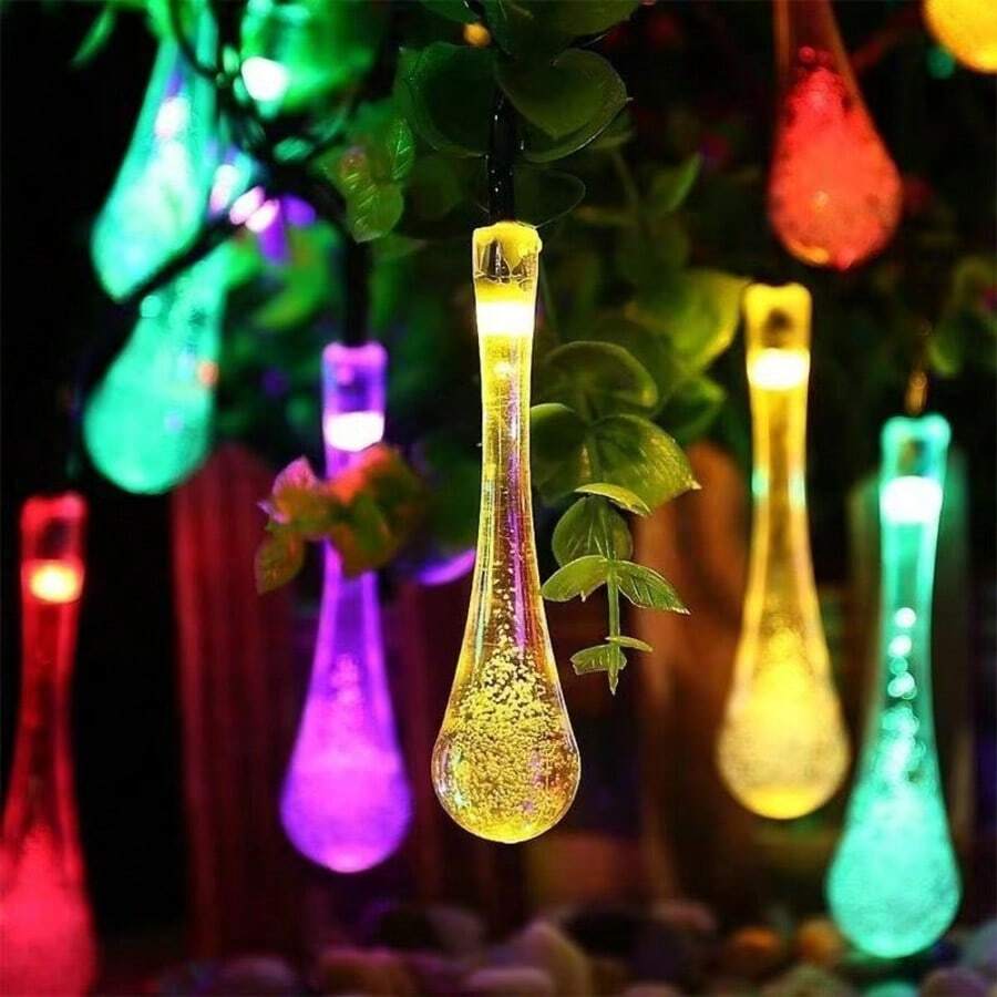 Luces de cadena con gotas de agua y burbujas de ensueño, luces de ambiente de 7 colores, decoración para patio y jardín - Guirnalda de luces solares LED con forma de gota de agua. - Ver 1