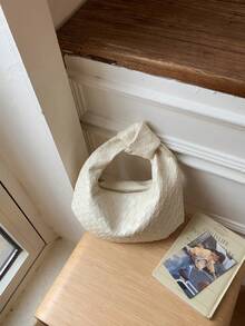 时尚简约褶皱云朵手提包，多功能肩包/腋下包 - 白色 - 查看 6