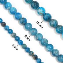 1颗6/8/10毫米天然石珠，AB级天然磷灰石圆珠，用于珠宝制作 - 藏藍 - 查看 9