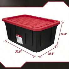 Large 27 Gallon Heavy Duty Storage Bin With Snap Lock Lid, Black & Red, Durable USA Style Organizer - Single - View 3