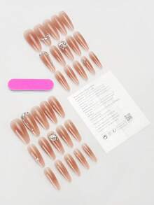 30片長水滴形漸層鑽石風美甲貼紙，時尚高端奢華風，適合晚宴、約會、攝影等場合 - 彩色 - 查看 4
