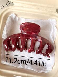 2个/1个超大号11.2厘米/4.41英寸女士红/棕色亮面轻便塑料发夹，时尚百搭优雅简约纯色发爪，适合日常休闲、派对、通勤、海滩、丸子头、马尾辫、洗脸、化妆、夏季服装配饰 - 彩色 - 查看 2