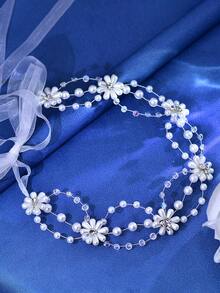1pc Delicate White Faux Pearl Beaded Tassel Hair Chain Headpiece, Handmade Bridal Wedding Party Festival Spring Photoshoot Fairy Hair Accessory, Suitable For Dancing, Bride To Be, Hair Accessories For Women - White - View 8