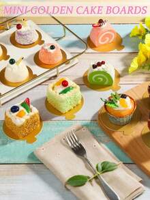 100pcs Mini Round Gold Paper Cake Bases, Disposable Paper Cupcake Liners, Suitable For Wedding, Birthday Party, Dessert Display, Pastry Boards, Grease & Moisture Proof, Christmas - Round - View 5