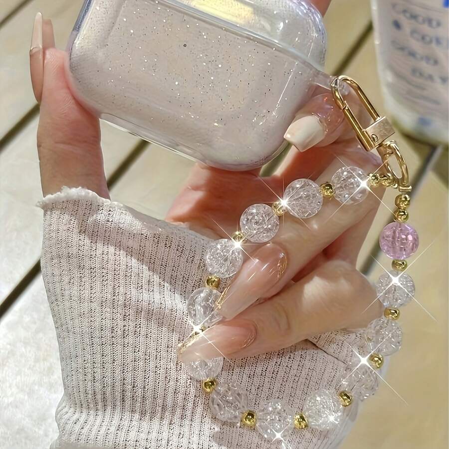 Ốp bảo vệ tai nghe Apple trong suốt, chống sốc, lấp lánh, đính sequin, kèm dây xích hạt cườm, quà tặng mùa xuân, phù hợp với tai nghe Apple 1/2/3/4 Pro/Pro 2/Pro 3. - Trong sáng - Xem 1
