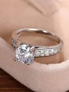 1枚极简主义微镶锆石四爪单钻戒指，奢华优雅简约百搭指环饰品 - 戒指 - 查看 4