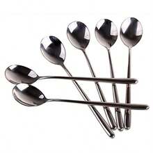 Korean Stainless Steel Rice Soup Iced Tea Spoon Coffee Spoon Cold Drink Spoon Fruit Juice Long Ice Scoop Long handle Great Circle 3Pcs - Paquete con 3 - Ver 1