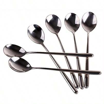 Korean Stainless Steel Rice Soup Iced Tea Spoon Coffee Spoon Cold Drink Spoon Fruit Juice Long Ice Scoop Long handle Great Circle 3Pcs