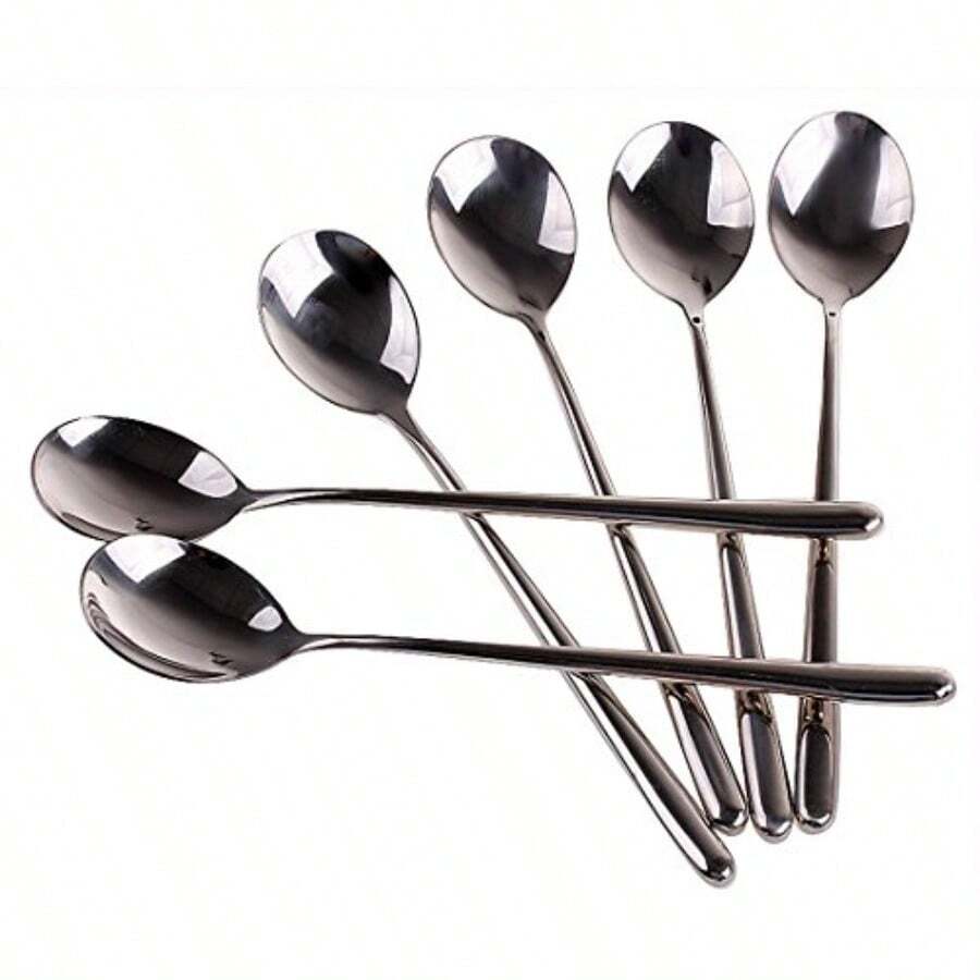 Korean Stainless Steel Rice Soup Iced Tea Spoon Coffee Spoon Cold Drink Spoon Fruit Juice Long Ice Scoop Long handle Great Circle 3Pcs - Paquete con 3 - Ver 1