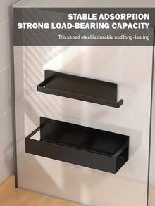 1/2pcs Black Metal Magnetic Storage Rack, Floating Magnetic Hanging Shelf, Organizer Rack, Suitable For Kitchen, Bathroom, Refrigerator, Microwave, Washing Machine Side, No Drilling Multi-Purpose Shelf, Practical Rack - Multicolor - View 10